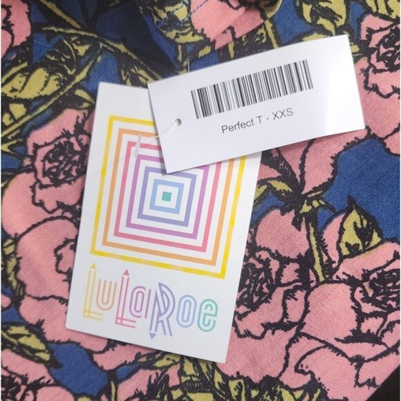 Lularoe XXS Pink Floral Crew Neck Shirt - Short Sleeve Polyester/Spandex Top - Picture 4 of 14